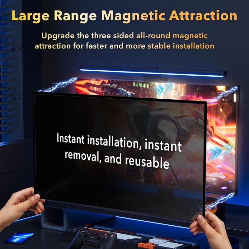 JEEETINTX Magnetic 2 Pack Invisible Hidden Design Computer Privacy Screen Filter 27 Inch for Frameless Monitor 16:9 Aspect Ratio, Removable Anti Glare Blue Light Protector, Double Sided Reversible Eye Care Film - Image 2